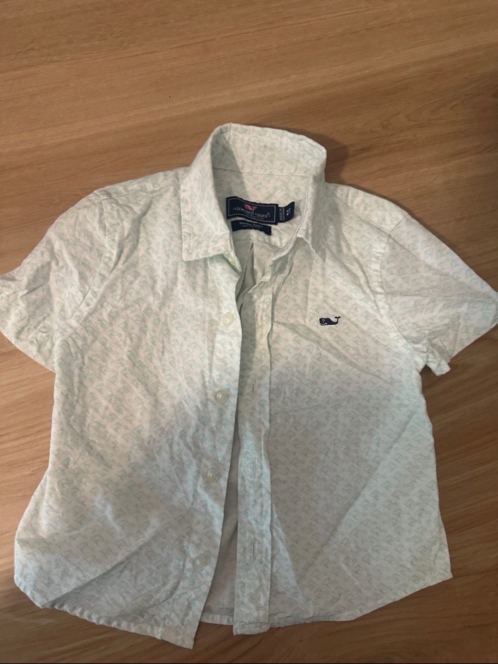 Vineyard Vines Boys Pale Blue Teal Micro-Pattern Button-Down Shirt
